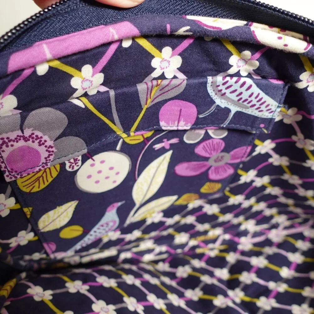 Vera Bradley Floral Birds Nightingale Laptop Zipper Sleeve 11 x 14” Purple Blue